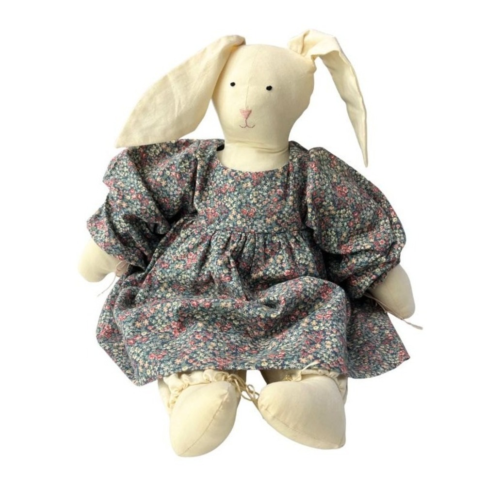 Vintage‎ Handmade Cloth Bunny Rabbit Doll 20" Floral Dress Stuffed Animal 90sl